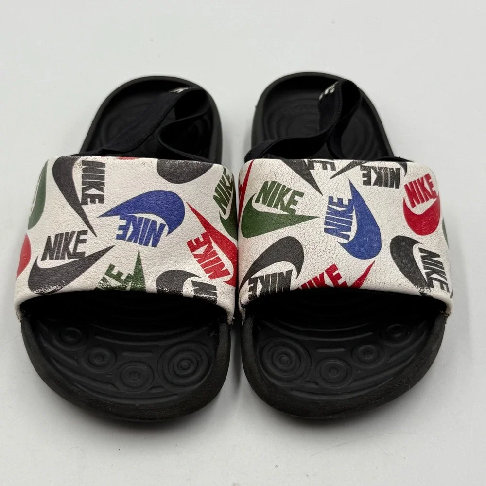 Kids Nike Fit Zone Slides Sandals Multicolored Logo Print Black 10C